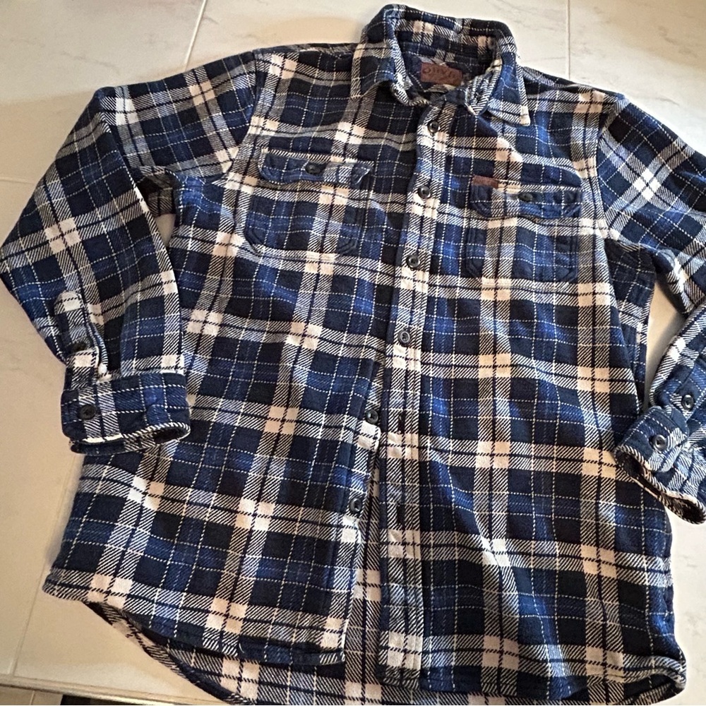 Orvis Blue and White Plaid flannel button up Shirt / jacket / shacket! EUC!